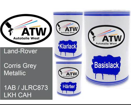 Land-Rover, Corris Grey Metallic, 1AB / JLRC873 LKH CAH: 500ml Lackdose + 500ml Klarlack + 250ml Härter - Set, von ATW Autoteile West.